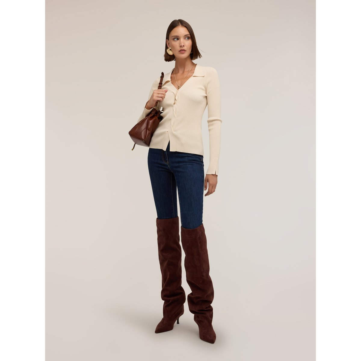Pull côtelé avec détail torsadé blanc, MOTIVI