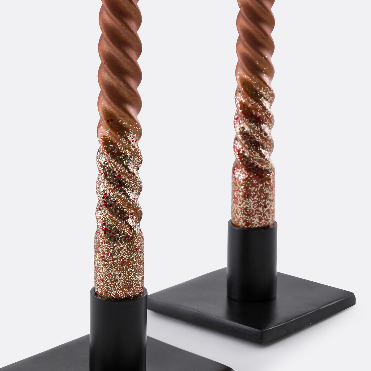 Set of 2 Caspar Glitter Twist Dinner Candles cinnamon, LA REDOUTE INTERIEURS