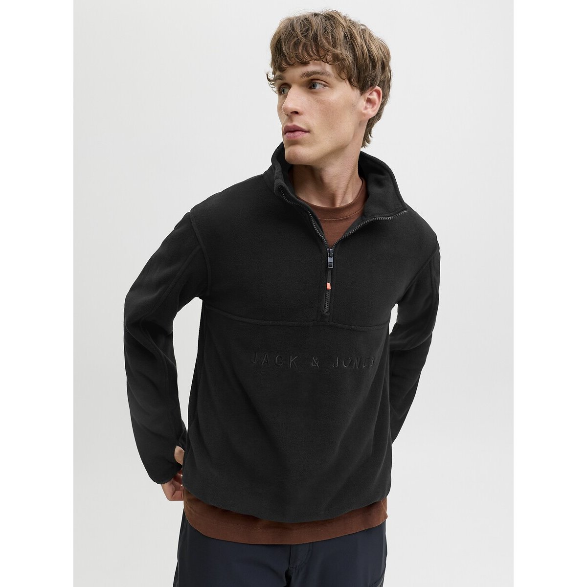 Sweat polaire demi zippé noir, JACK & JONES