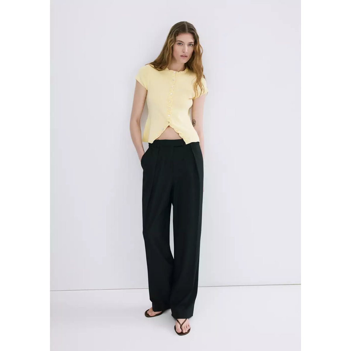 Pull-over maille fine boutons vanille, MANGO