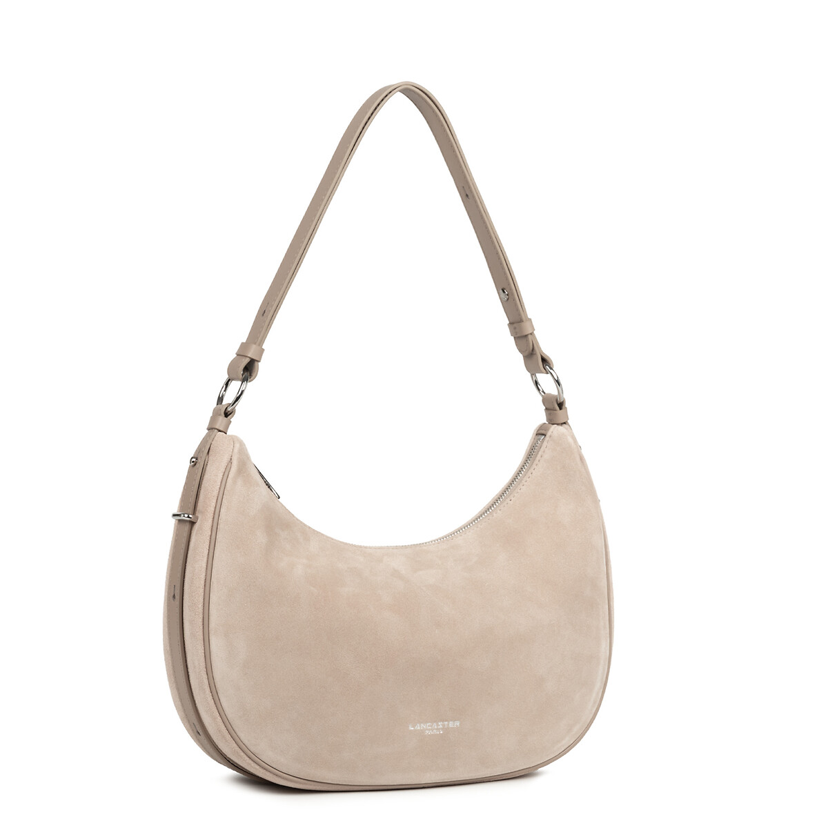Sac besace zippé L en cuir, SUEDE beige foncé, LANCASTER