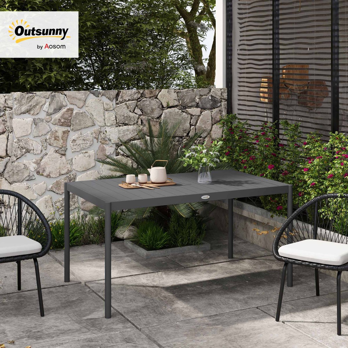 Table de jardin Aluminium Gris gris, OUTSUNNY