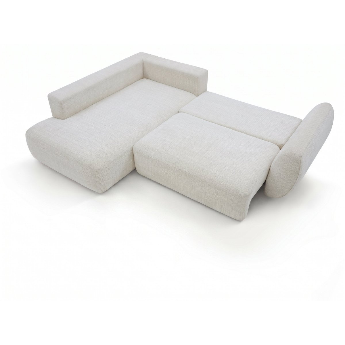 Canapé d'angle convertible 4 places en tissu texturé, DENISE blanc, BOBOCHIC