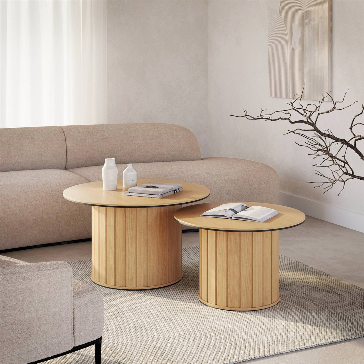 Table basse ronde chêne rainuré ROTTO chêne vincenza, RECOLLECTION