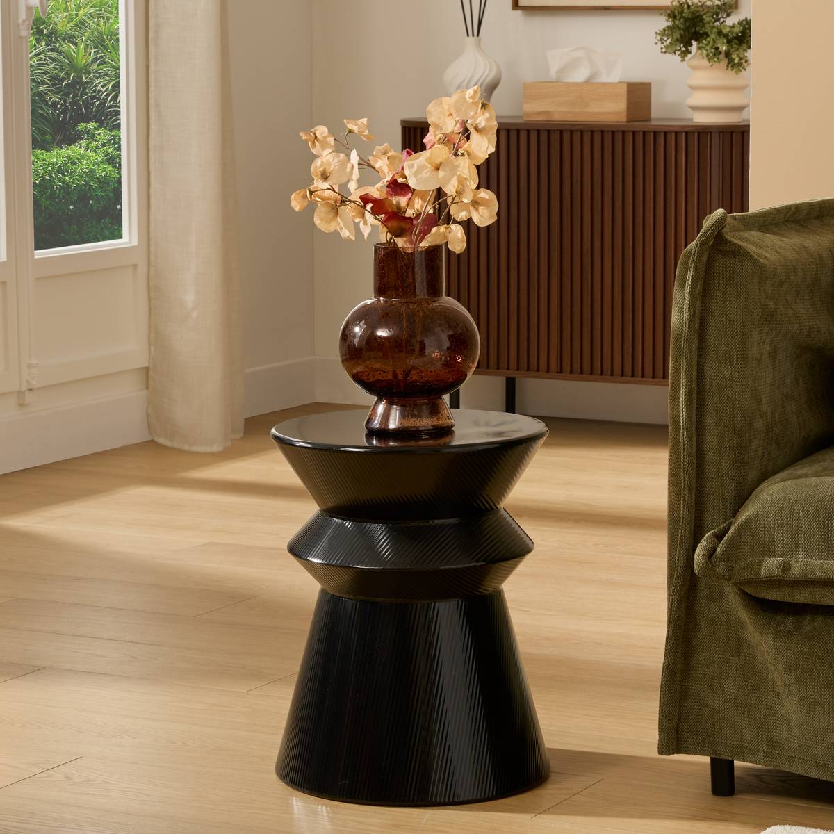 Table d'appoint ronde en acier MAYA noir, ATMOSPHERA