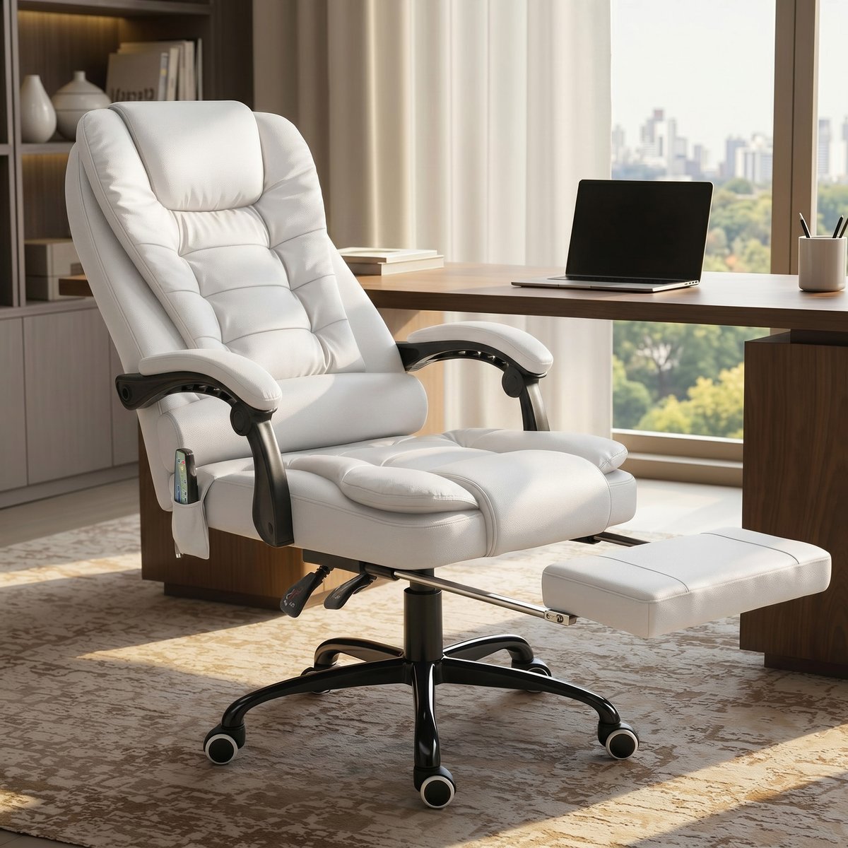 Fauteuil de bureau avec fonction massage blanc, HOMCOM