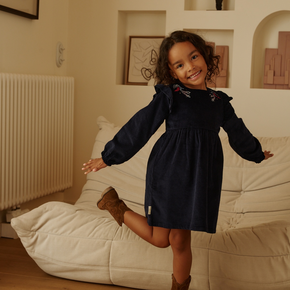 Robe enfant en velours côtelé Ilana bleu, PETIT BEGUIN