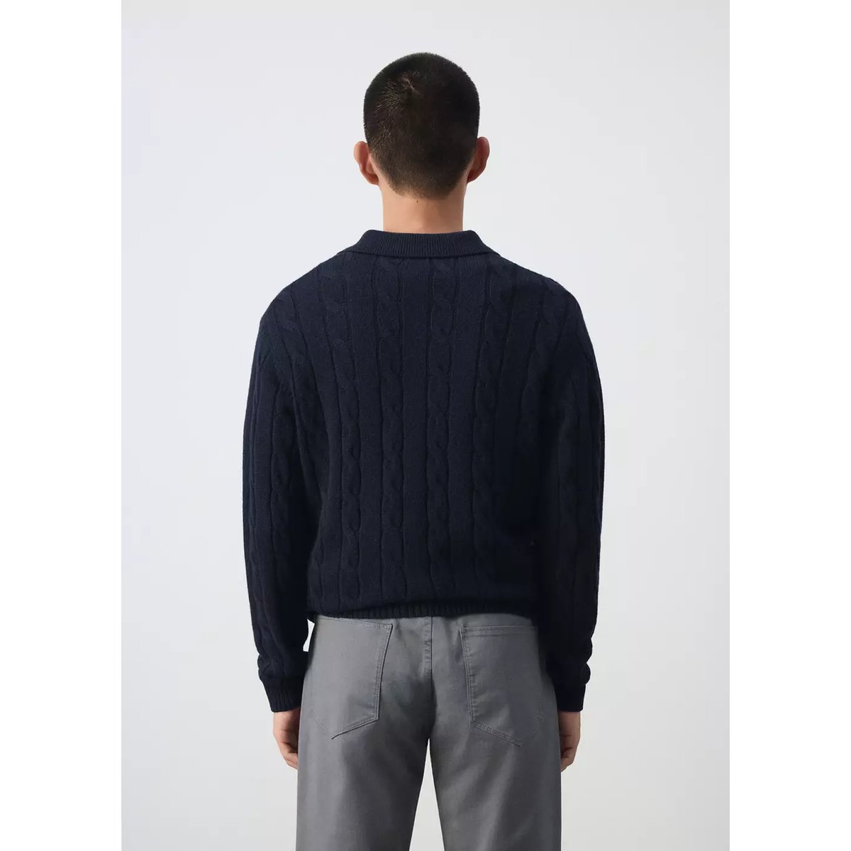 Pull polo 100 % laine maille torsadée bleu marine, MANGO MAN