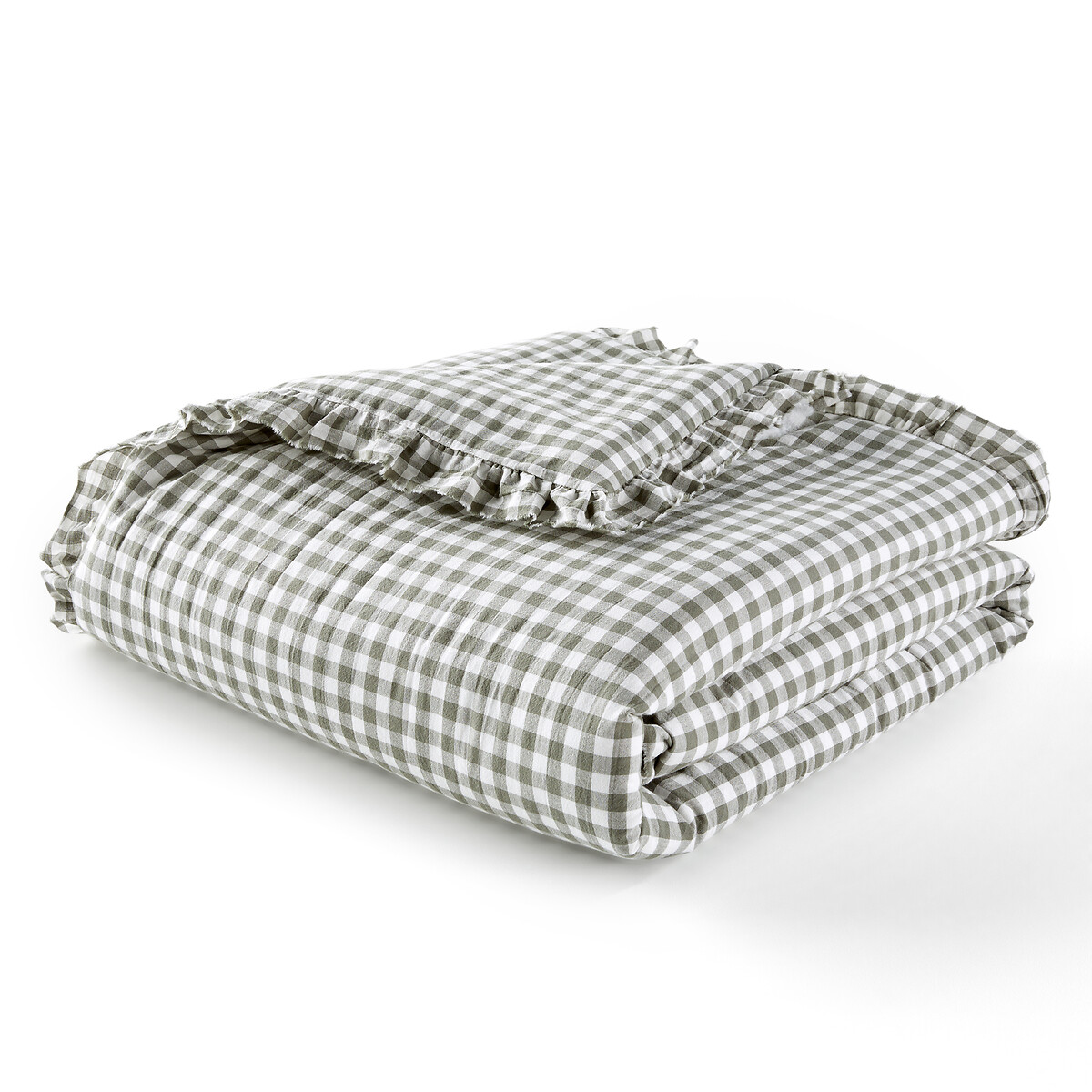 Edredon enfant matelassé coton vichy, Georgette vert kaki/blanc, LA REDOUTE INTERIEURS