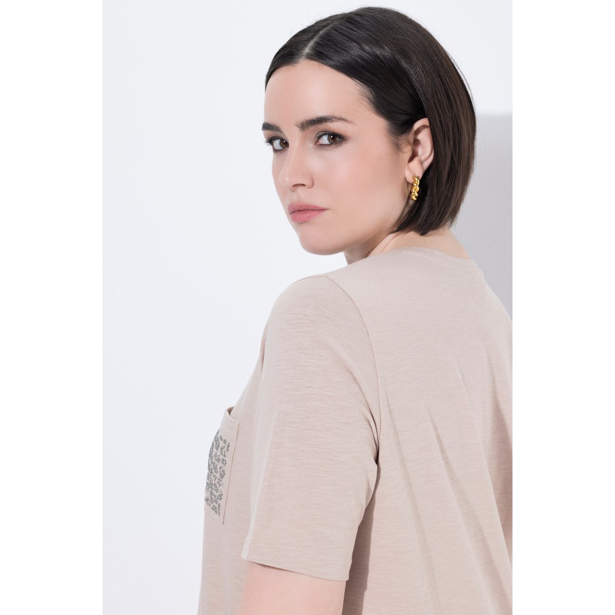 T-shirt décolleté rond et manches courtes beige, ULLA POPKEN