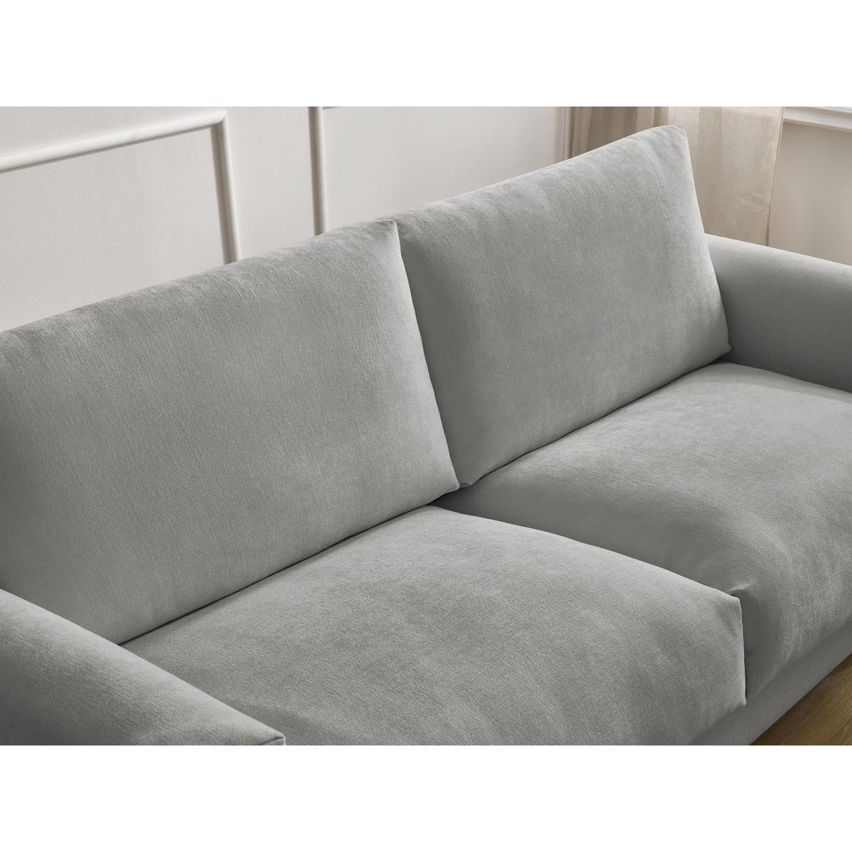 Canapé droit convertible 3 places en tissu lisse couchage 140x200 cm, COCOONE gris, BOBOCHIC