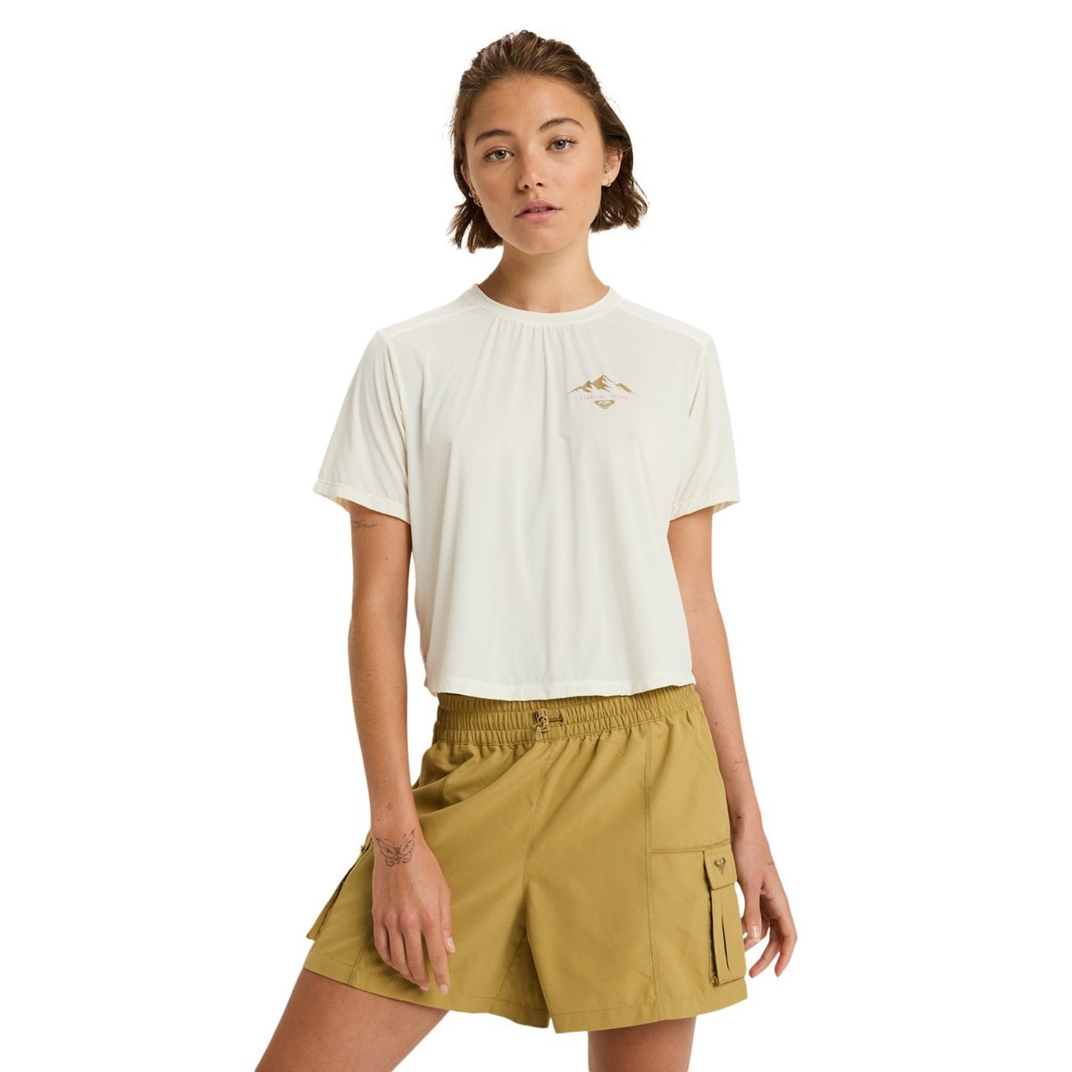 T-Shirt de sport, manches courtes, col rond, . blanc whisper white, ROXY