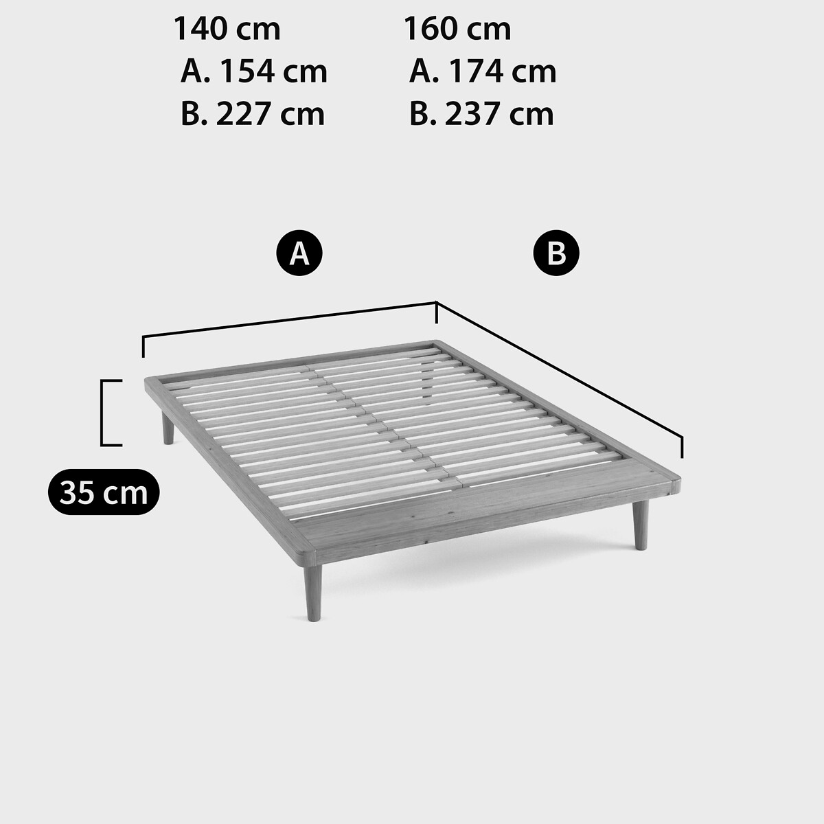 Lit plateforme pin massif + sommier, Jimi pin teinté chêne, LA REDOUTE INTERIEURS