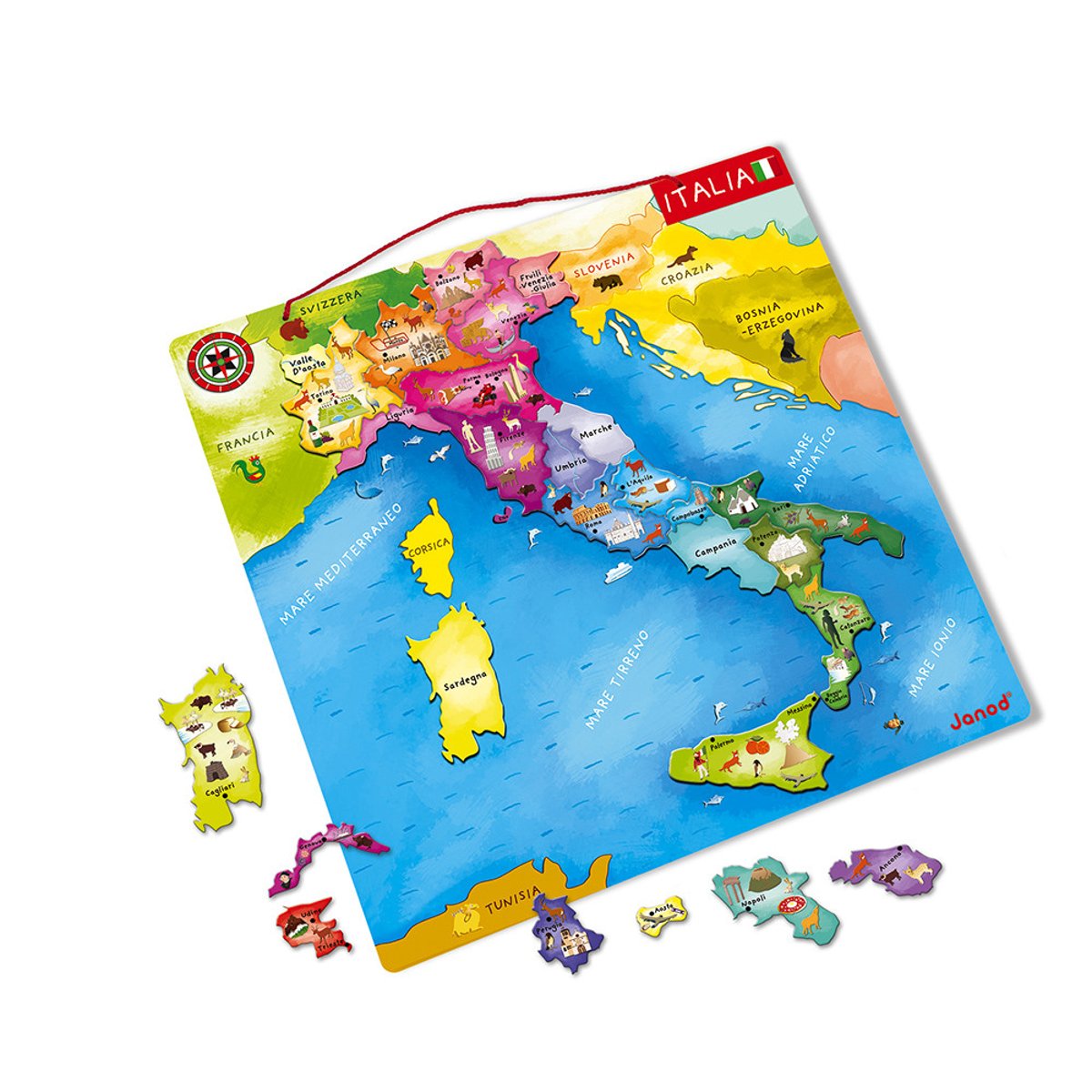 Carte D'italie Magnétique 20 Pièces bleu, JANOD