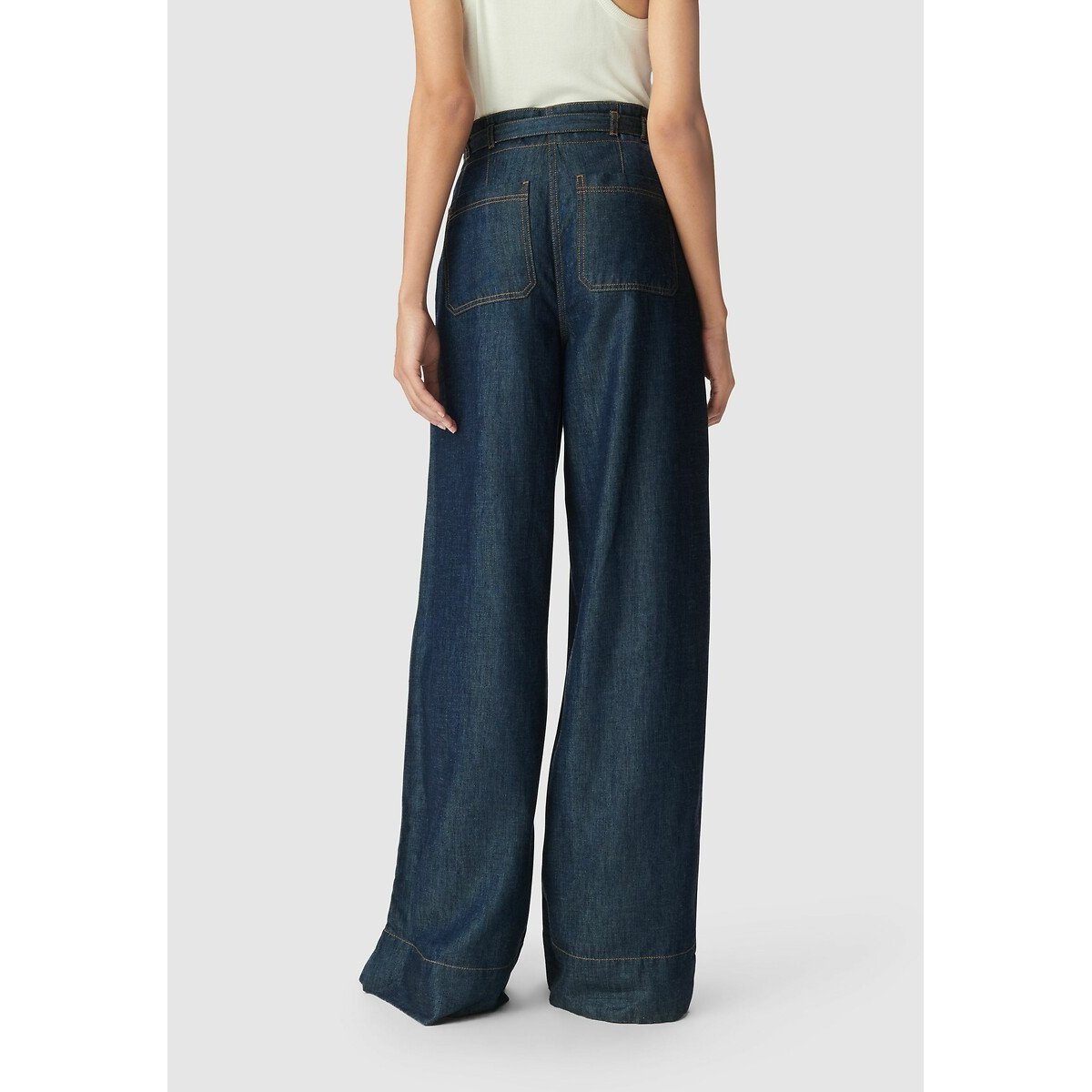 Jean large taille haute ceinturé denim, IKKS