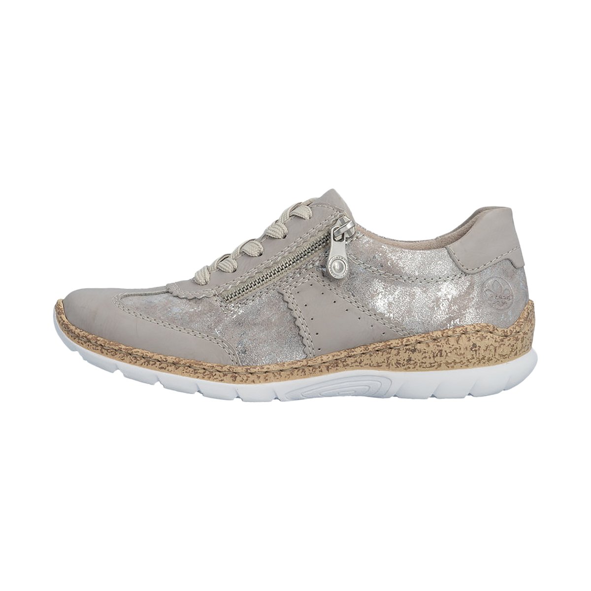 Baskets FEMME RIEKER® grises et à lacets et zip latéral metallic, RIEKER