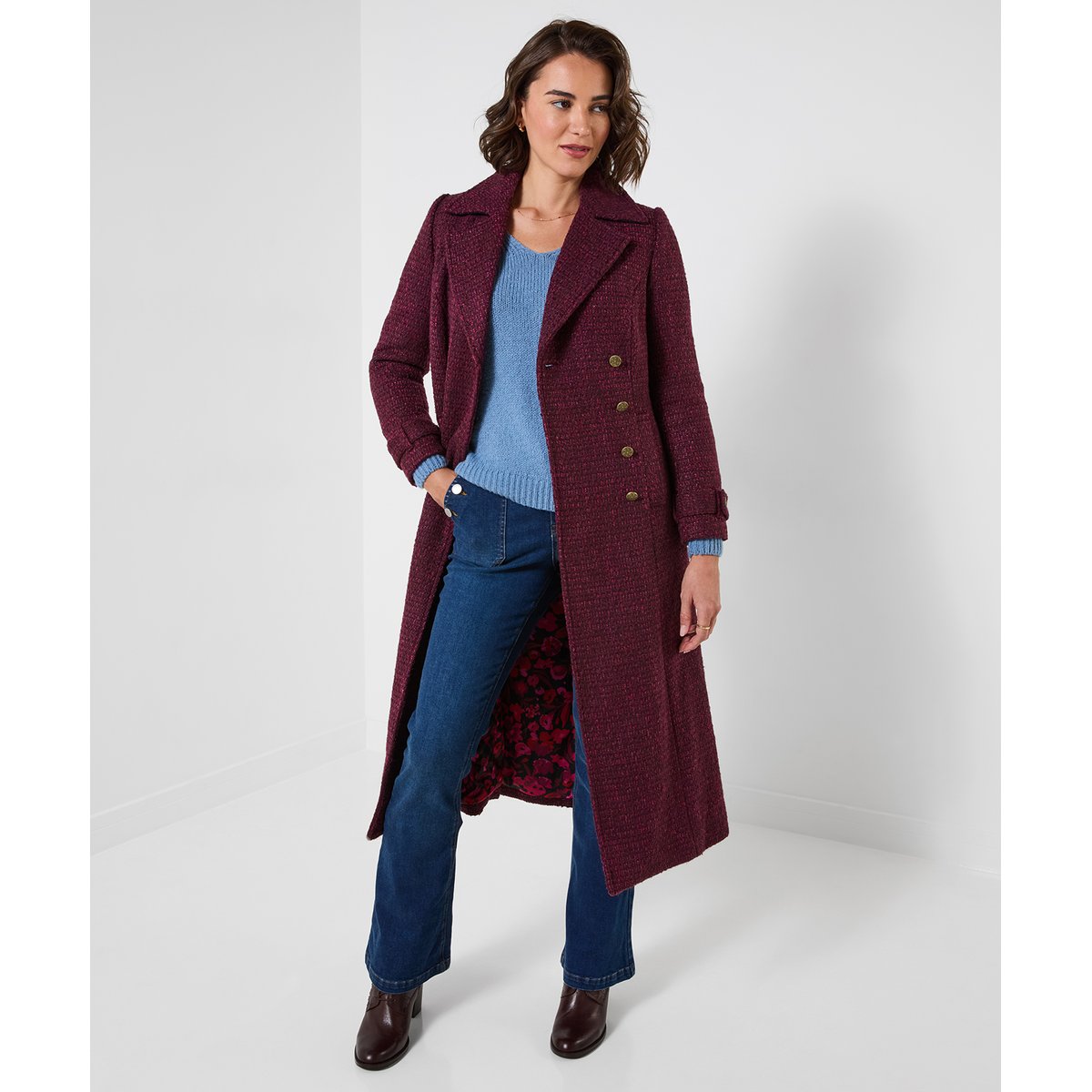 Long Manteau en Tweed Berry Dreams rouge, JOE BROWNS