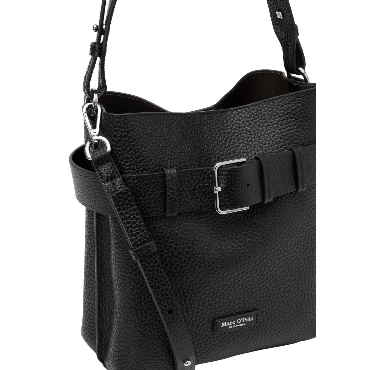 Sac Hobo modèle Brinni petit format en cuir de vachette grainé noir, MARC O'POLO