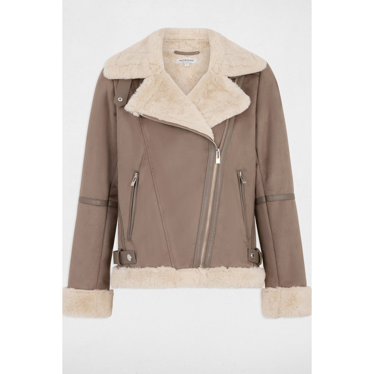 Blouson zippé suédine taupe, MORGAN