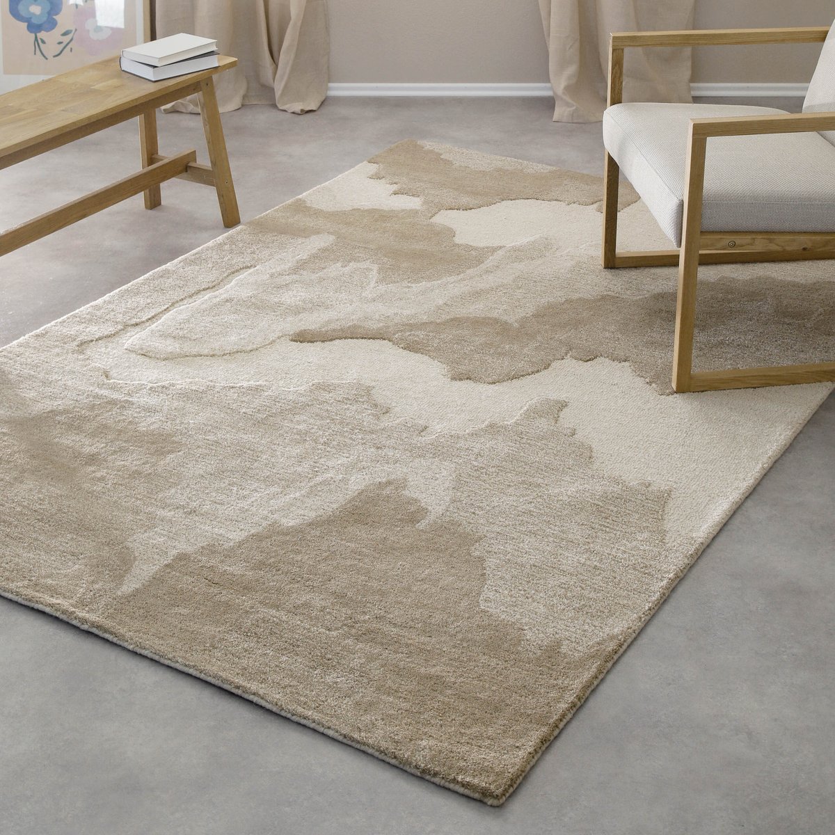 Tapis design en laine tufté main ,  CARLO beige/marron clair chiné, WECON HOME
