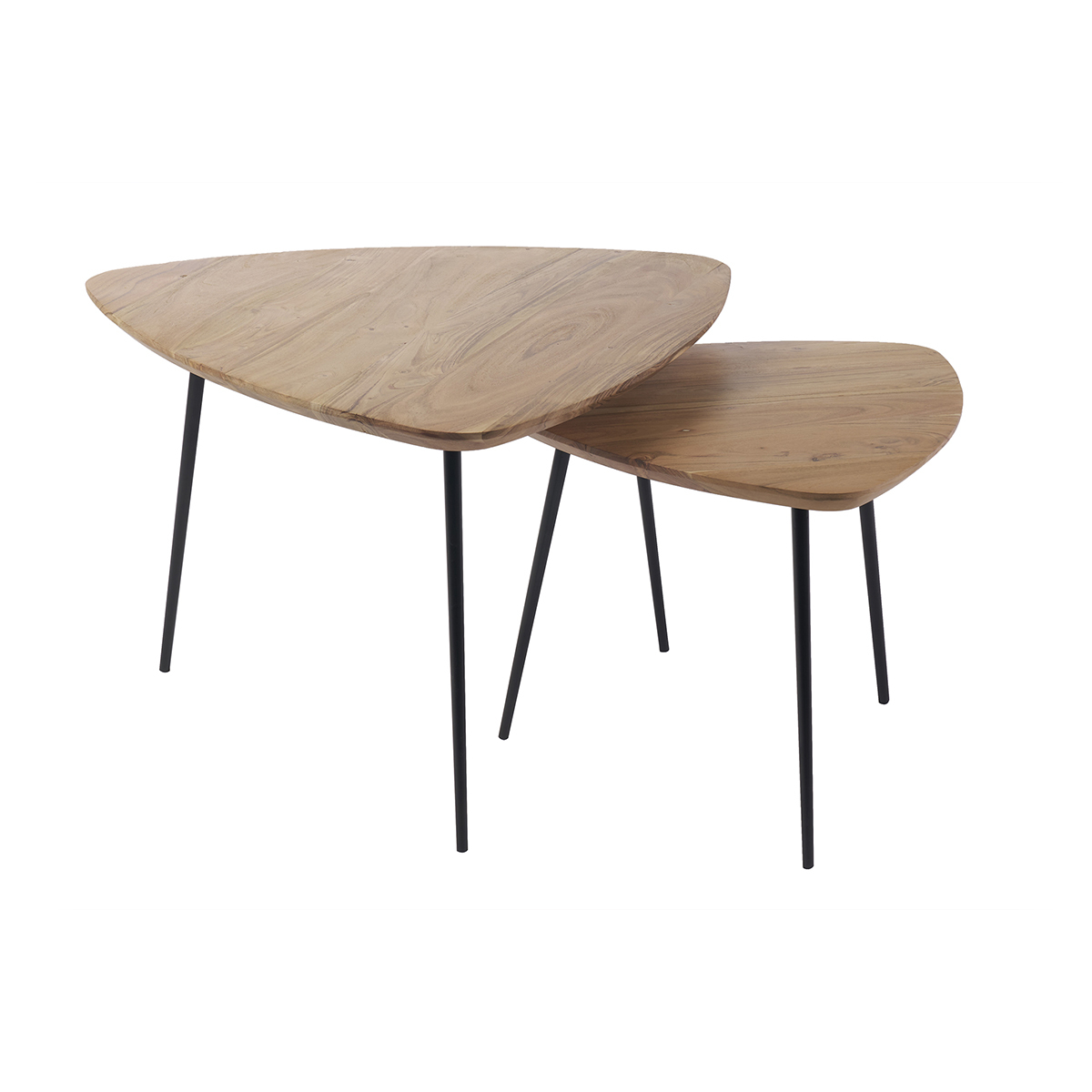 Tables basses gigognes bois massif et métal noir (lot de 2) STONES bois brut, MILIBOO