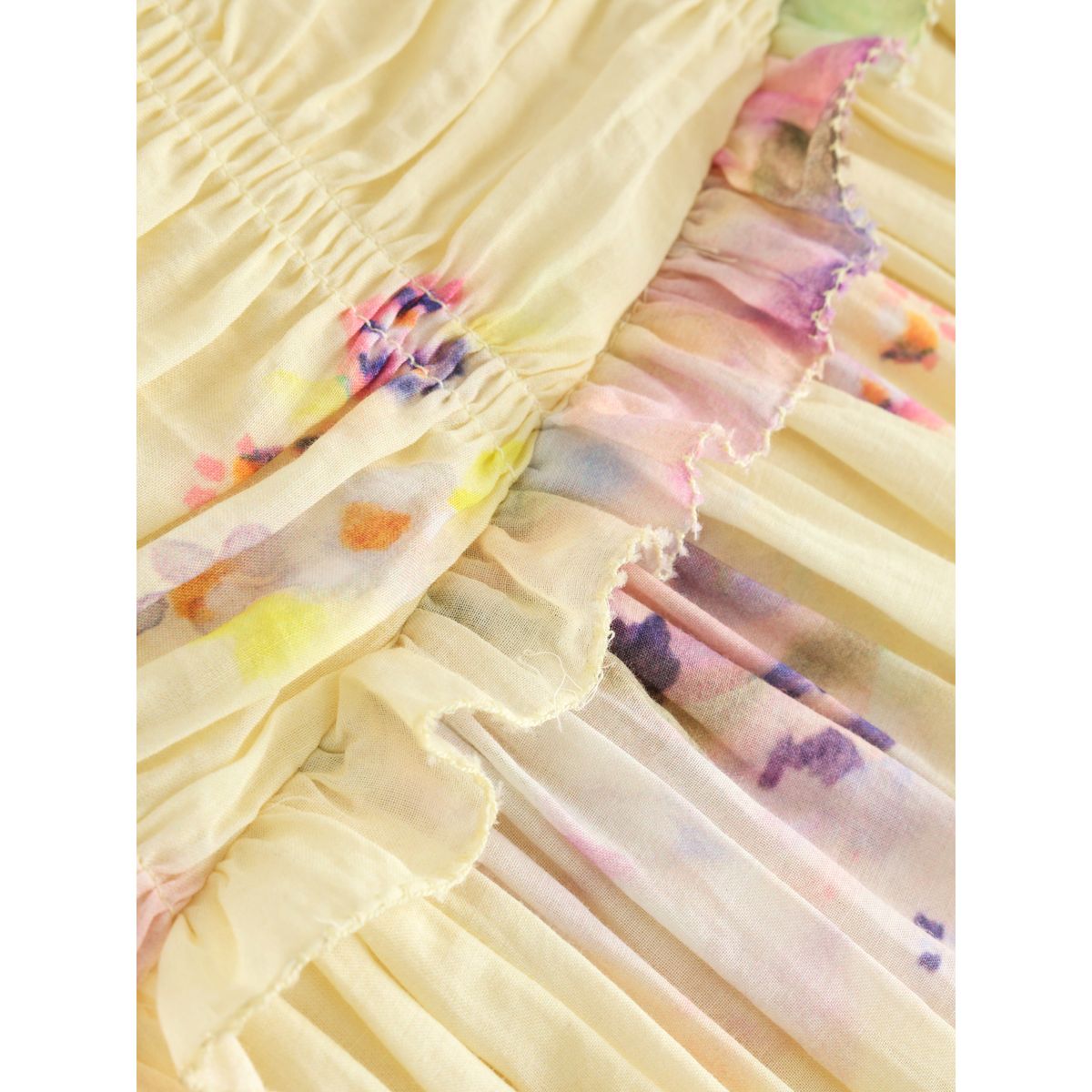 Robe de cérémonie longue smockée sans manches imprimé floral jaune/rose, NEXT
