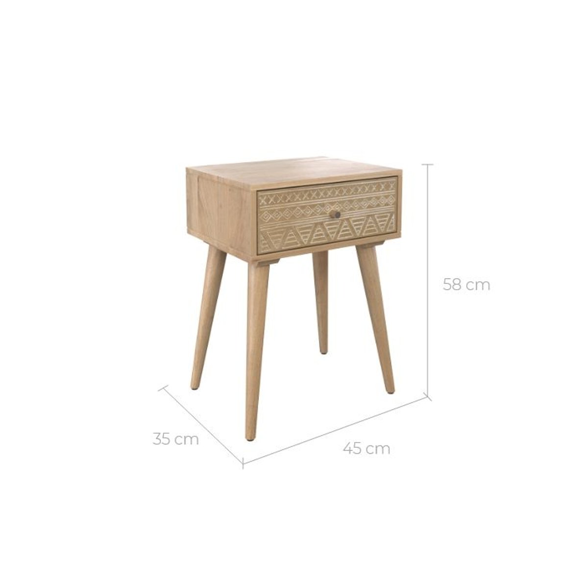 Table de chevet en bois de manguier gravé 1 tiroir - TINY bois clair, MAISON PAVANE