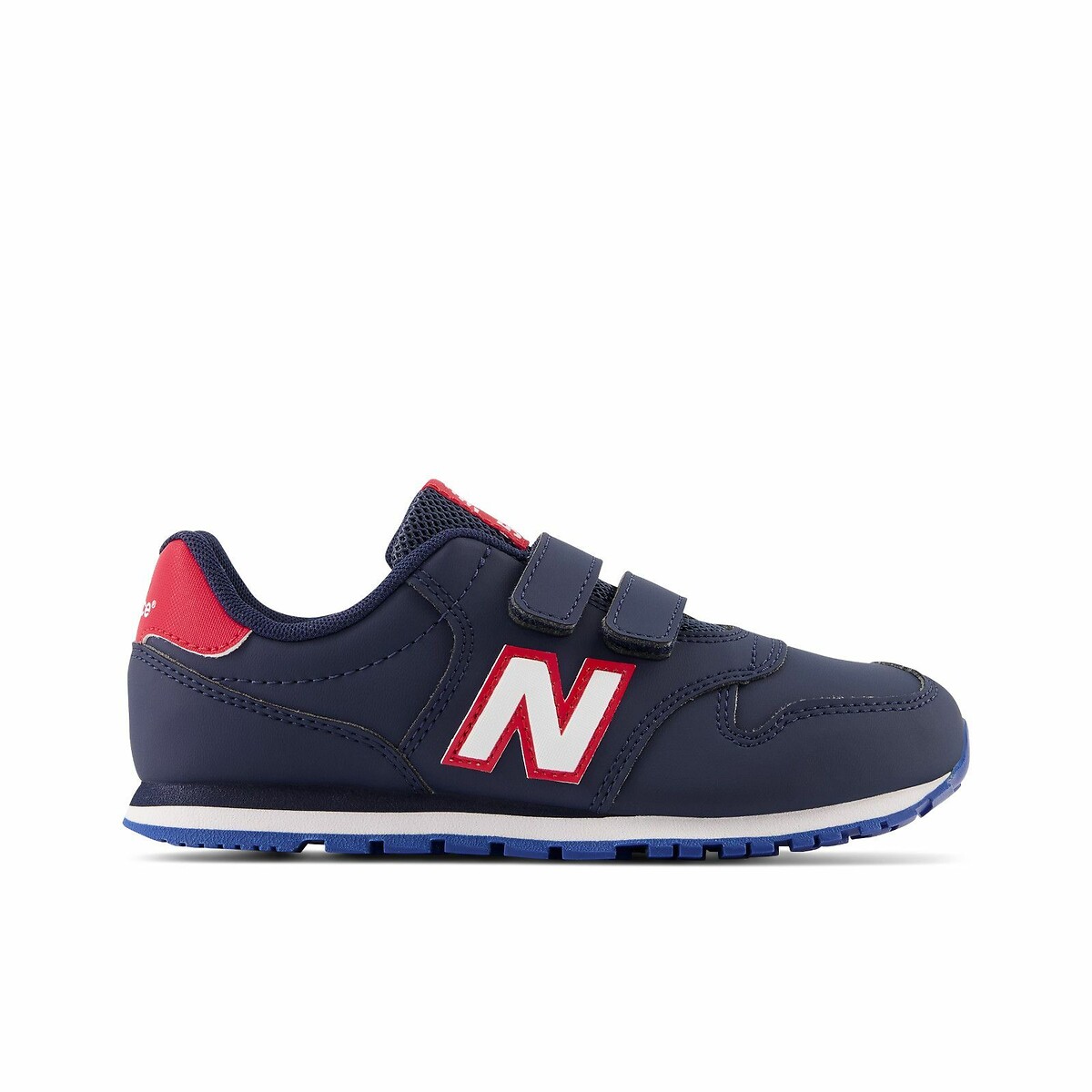 Kids PV500 Leather Trainers with Touch 'n' Close Fastening navy blue, NEW BALANCE