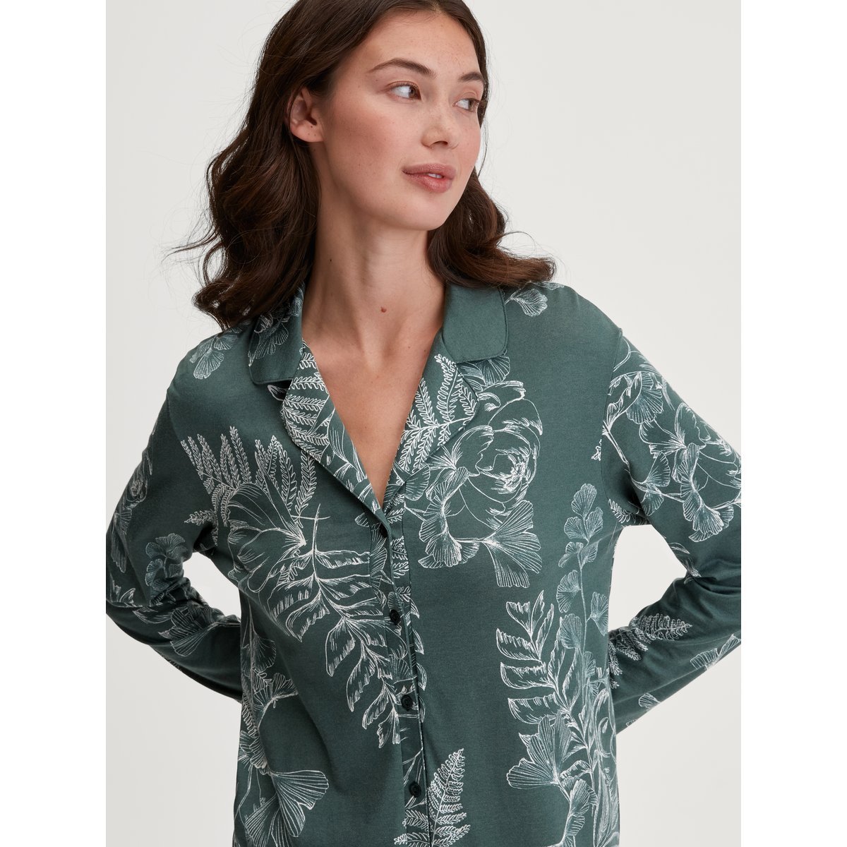 Chemise de nuit à manches longues manches longues Coton FAVOURITES BOTANIC deep emerald green, CALIDA