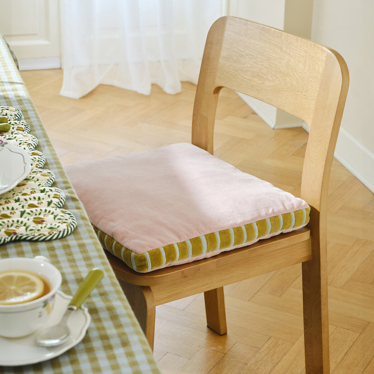 Galette de chaise, en velours, rayures fines, SIMONA rose, LA REDOUTE INTERIEURS