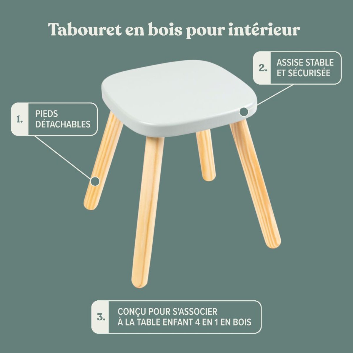 Tabouret d'intérieur vert sauge, ACTIVE TOTS