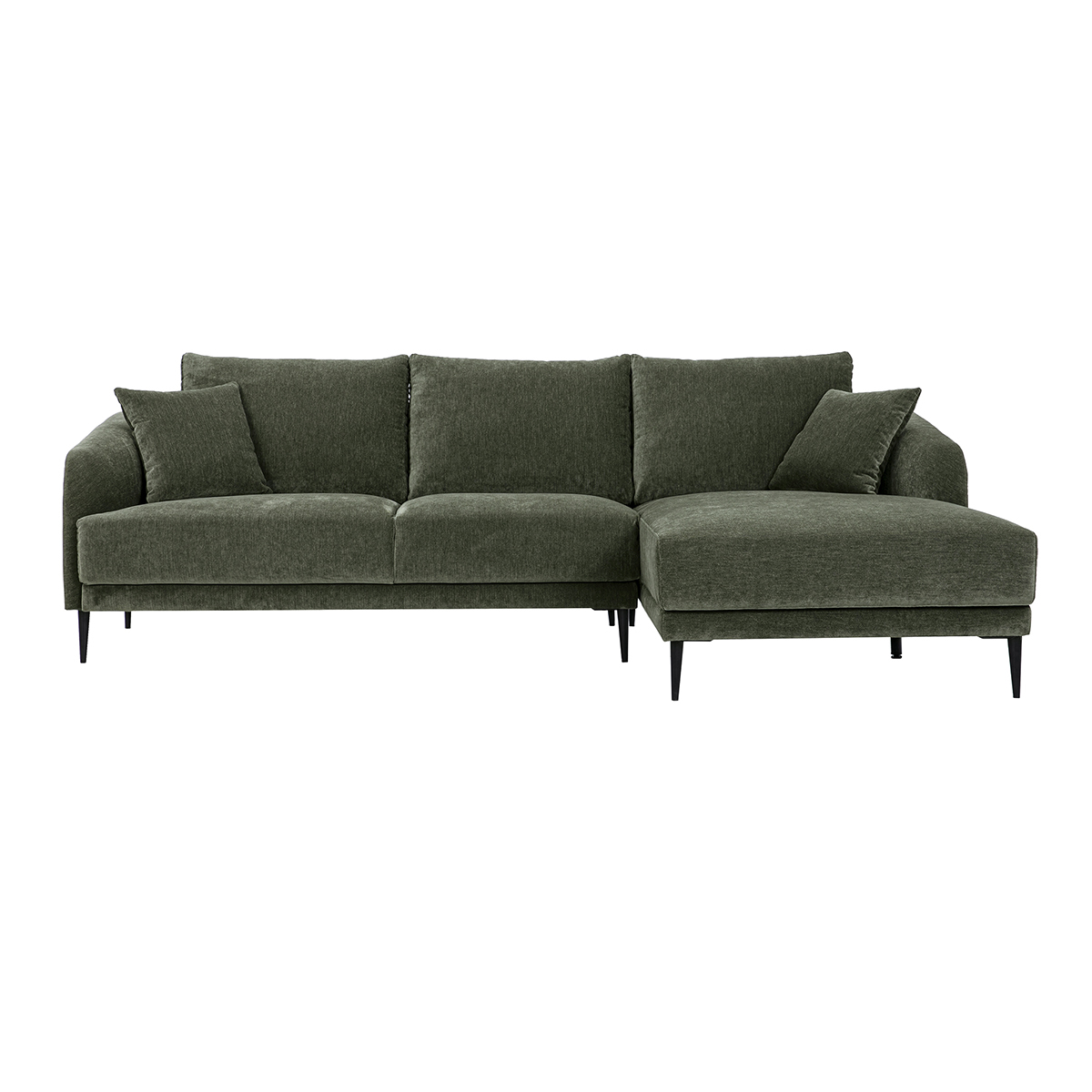 Canapé d'angle droit 3 places en tissu effet velours texturé vert kaki et métal noir JERRY kaki, MILIBOO