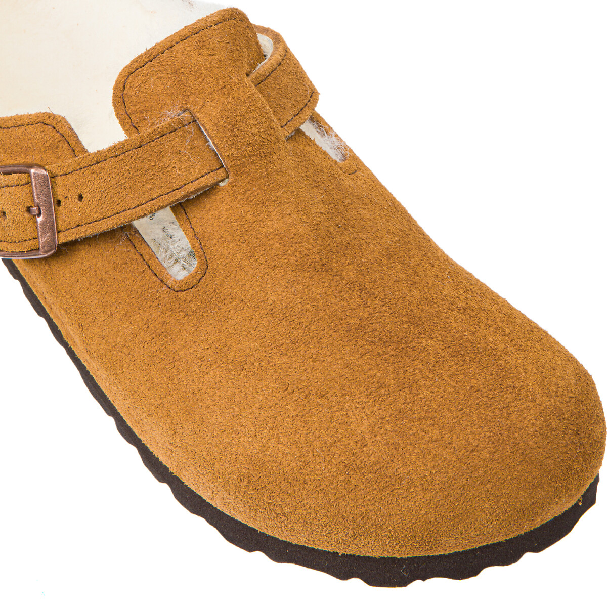 Sabots fourrés en cuir suédé Boston Sherling camel, BIRKENSTOCK