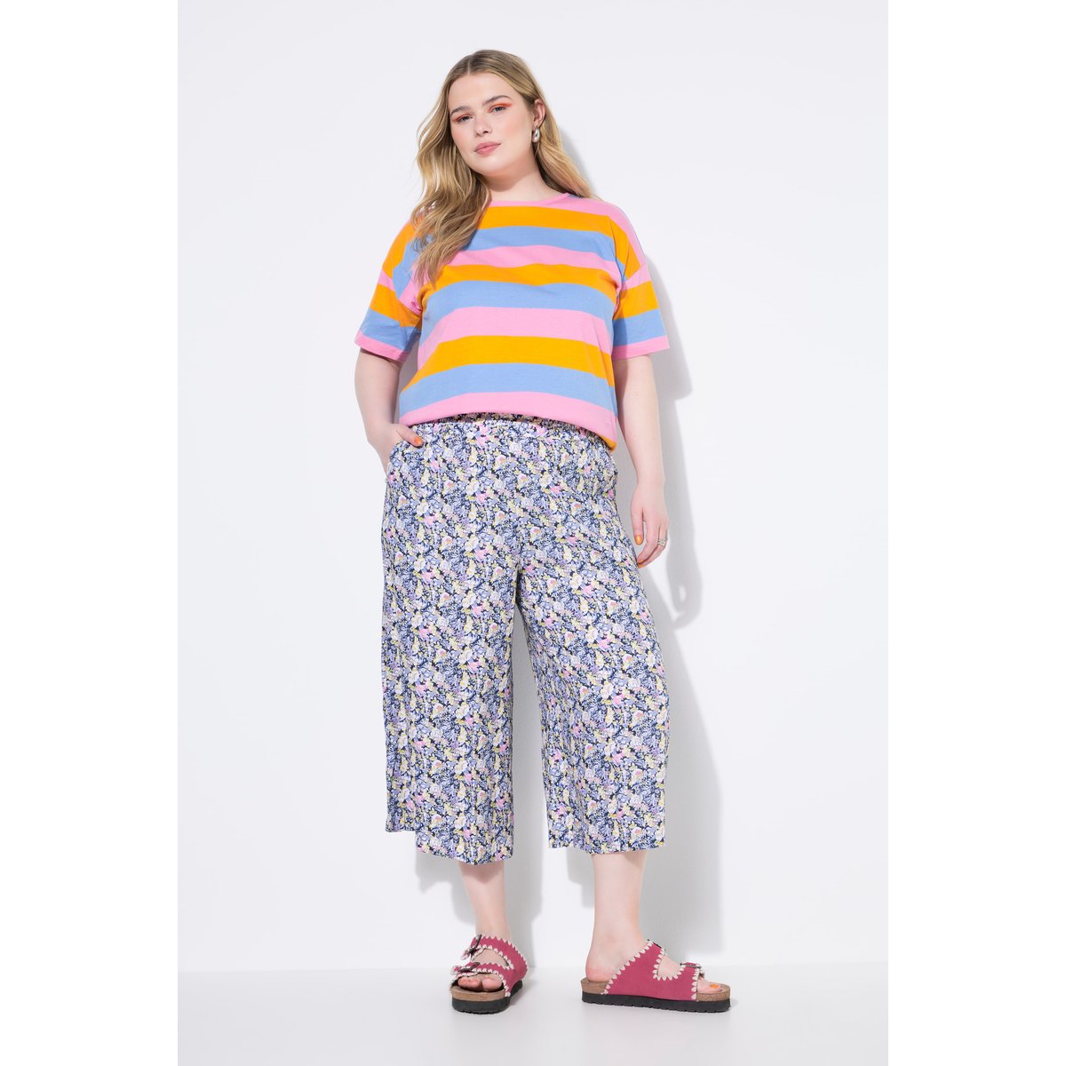 Jupe-culotte jambe large et taille élastique rose vif, STUDIO UNTOLD