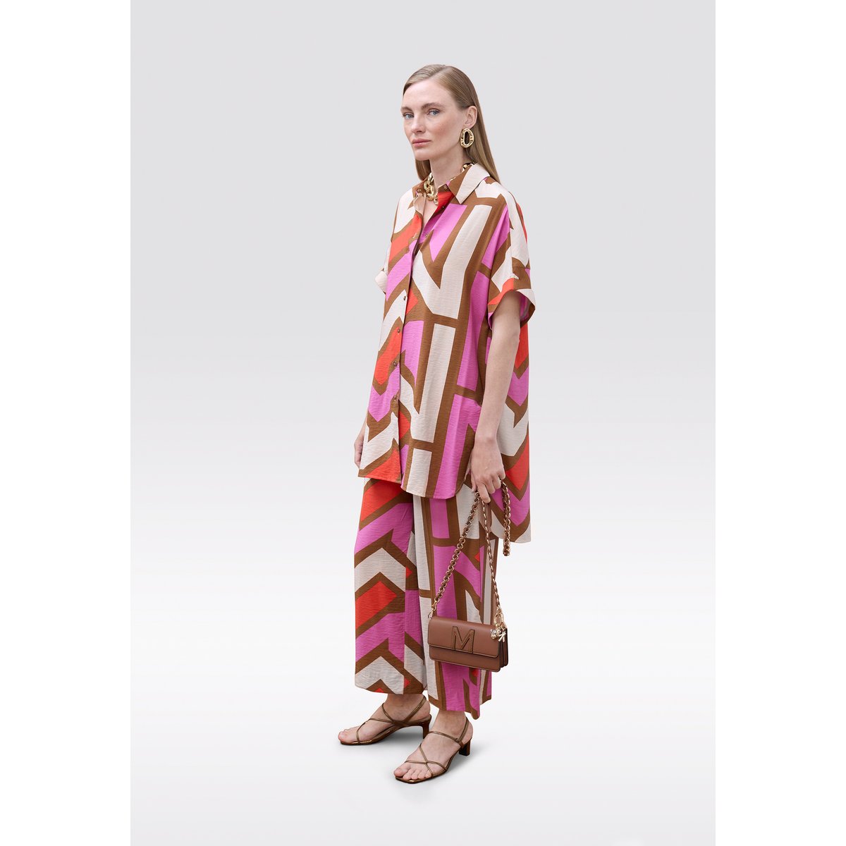 Chemise oversize à imprimé géométrique et manches courtes rose clair, LOLA CASADEMUNT