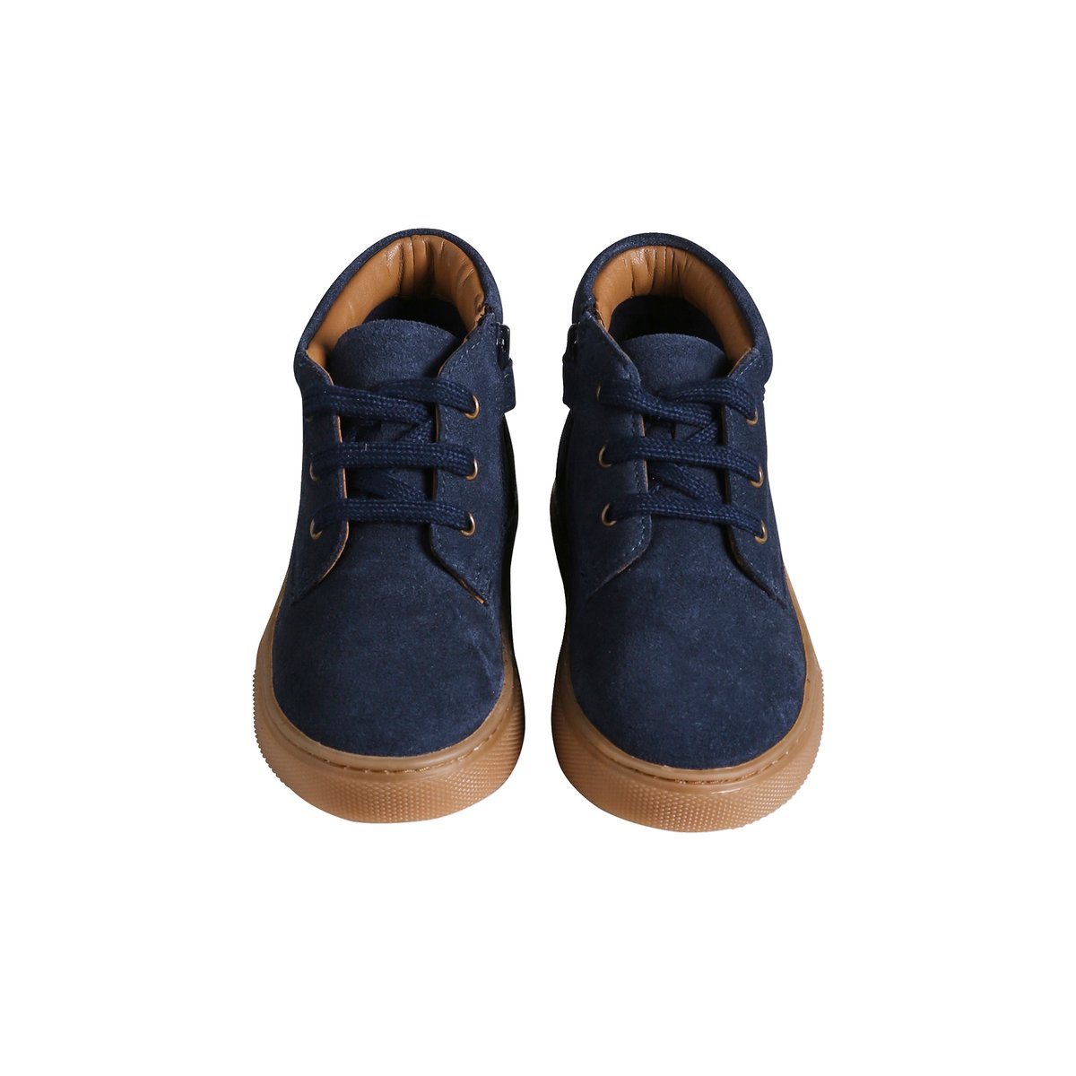 Baskets cuir montantes zippées et élastiquées marine, VERTBAUDET