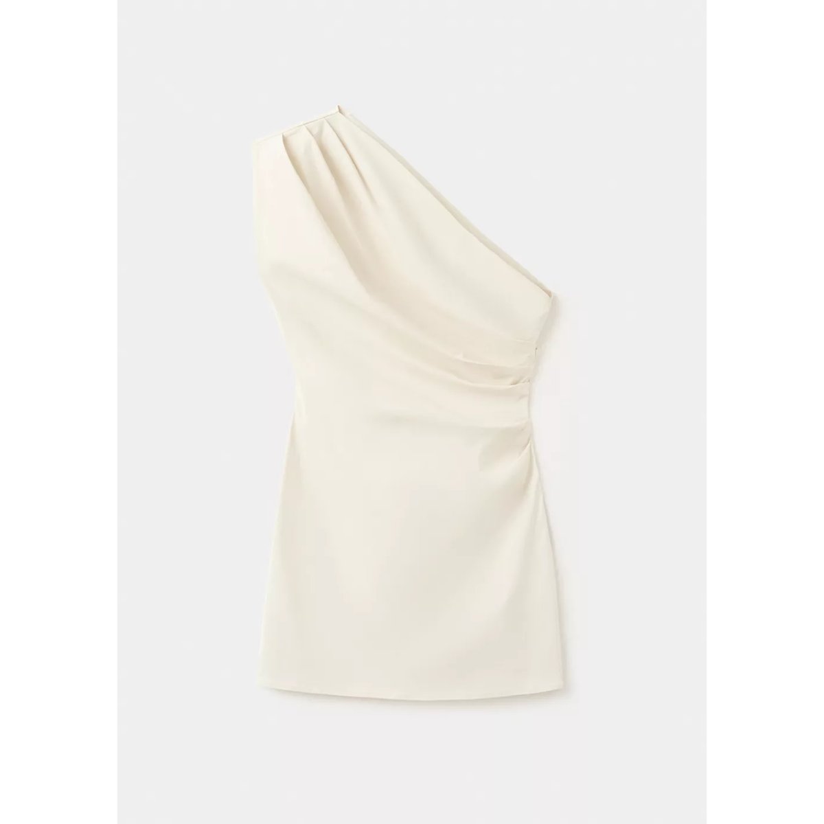 Robe col asymétrique avec détail drapé blanc cassé, MANGO