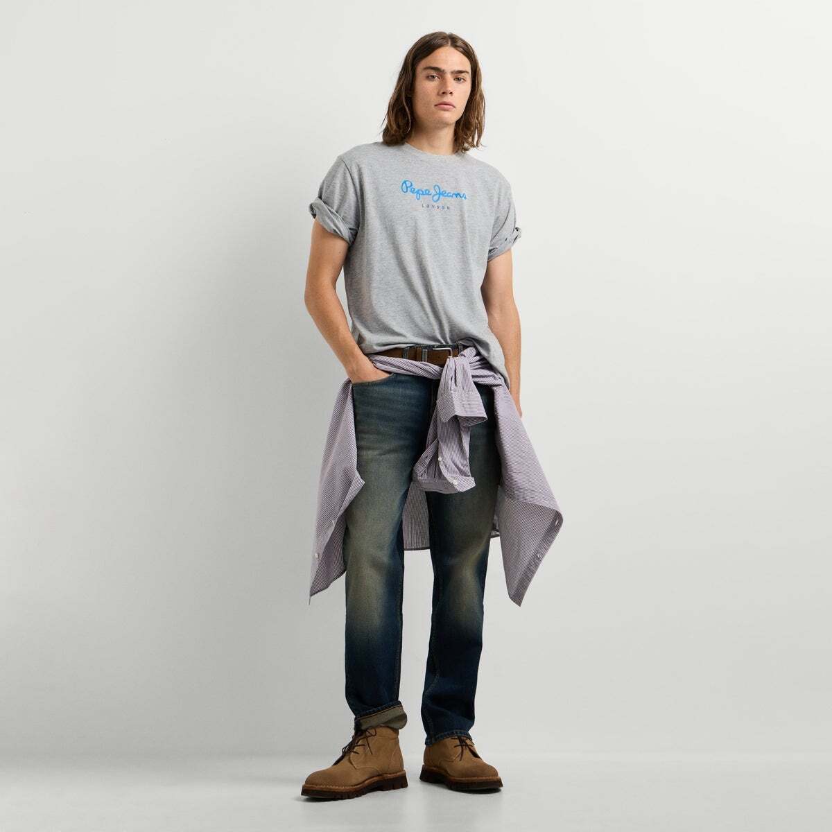 T-Shirt Coupe Regular Avec Logo gris chine, PEPE JEANS