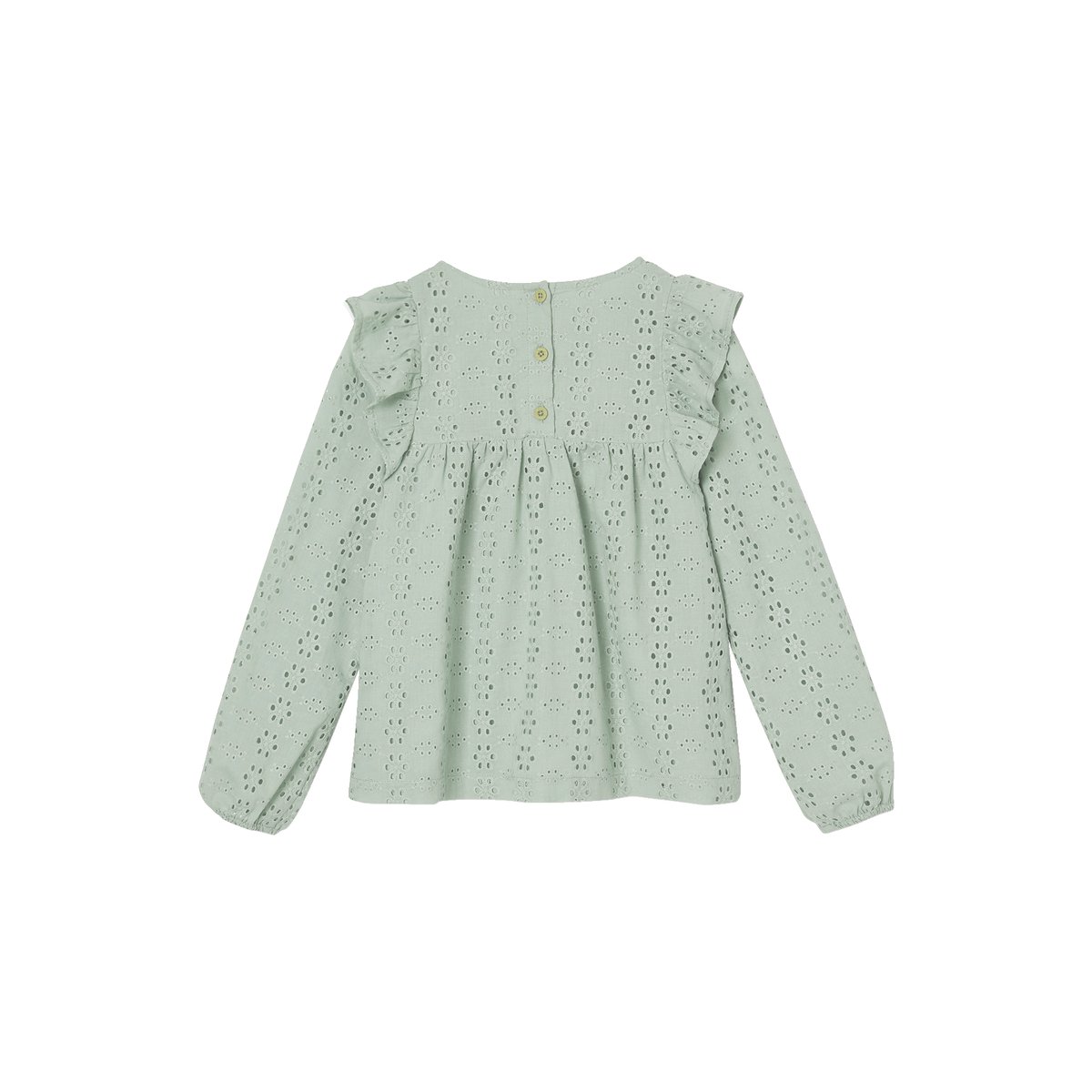 Blouse à volants en broderie anglaise vert sauge, VERTBAUDET