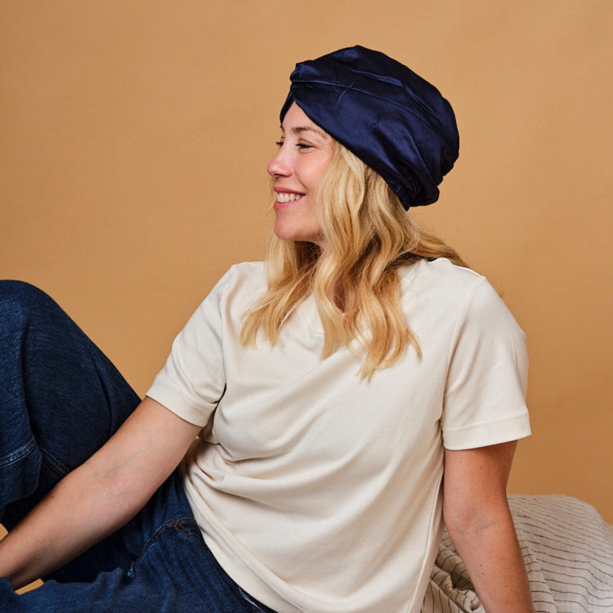 Turban 100% pure soie de mûrier bleu nuit, EMILY'S PILLOW