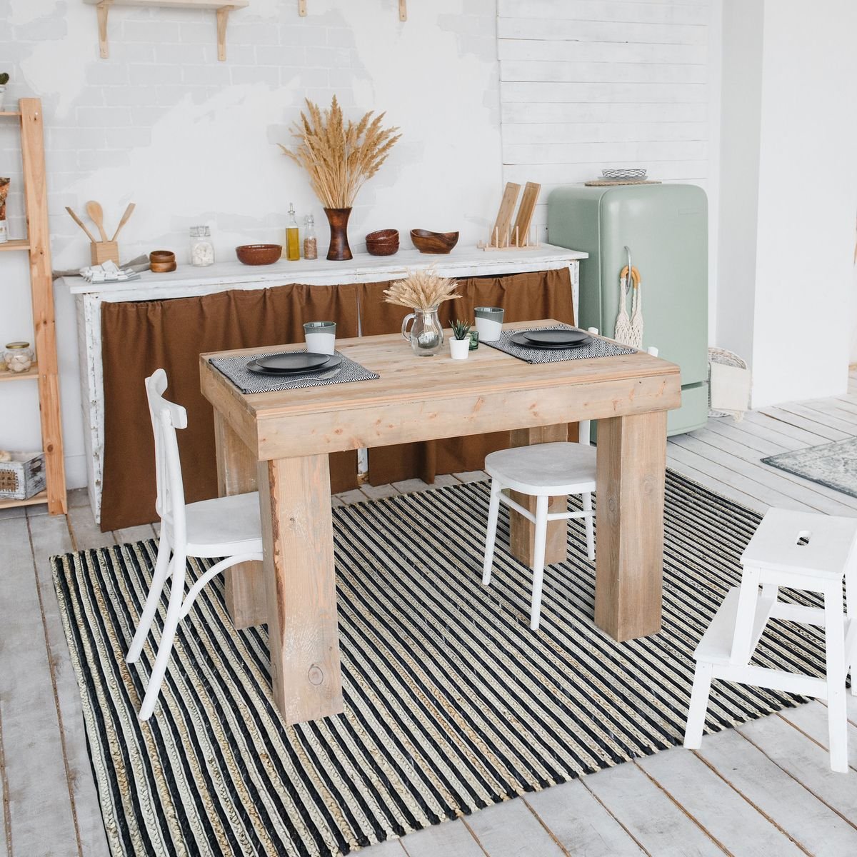 Tapis en laine, jute et coton tresse  CARAVELLE - style bohème gris, THE DECO FACTORY