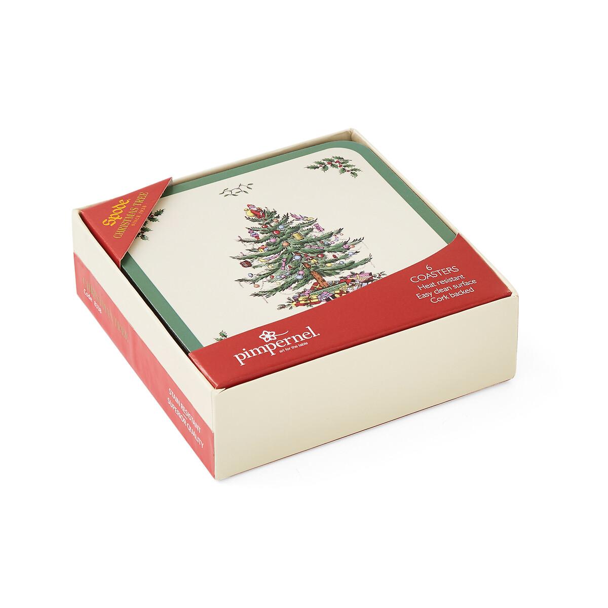 Set of 6 Christmas Tree Coasters white, PIMPERNEL