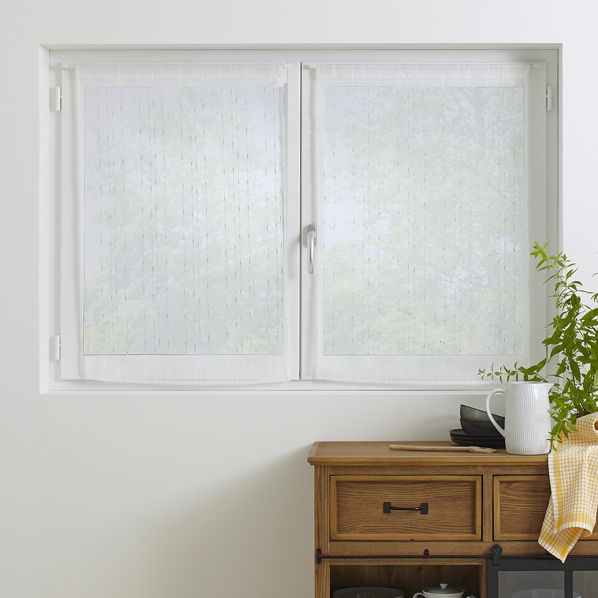 Lot de 2 voilages texturés ANISSA blanc, ATMOSPHERA