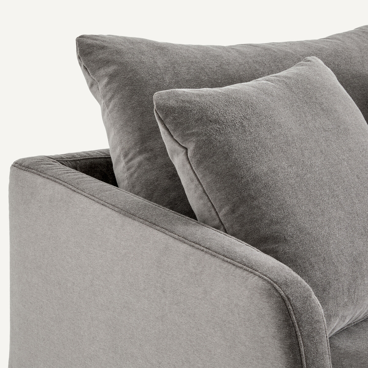 Canapé droit, 3 ou 4 places en velours stone, MODERNISTE gris souris, EMMANUEL GALLINA X AM.PM