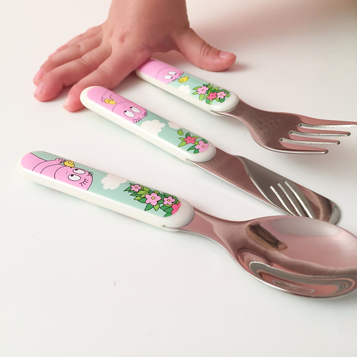 Set de 3 couverts BARBAPAPA rose / vert, PETIT JOUR