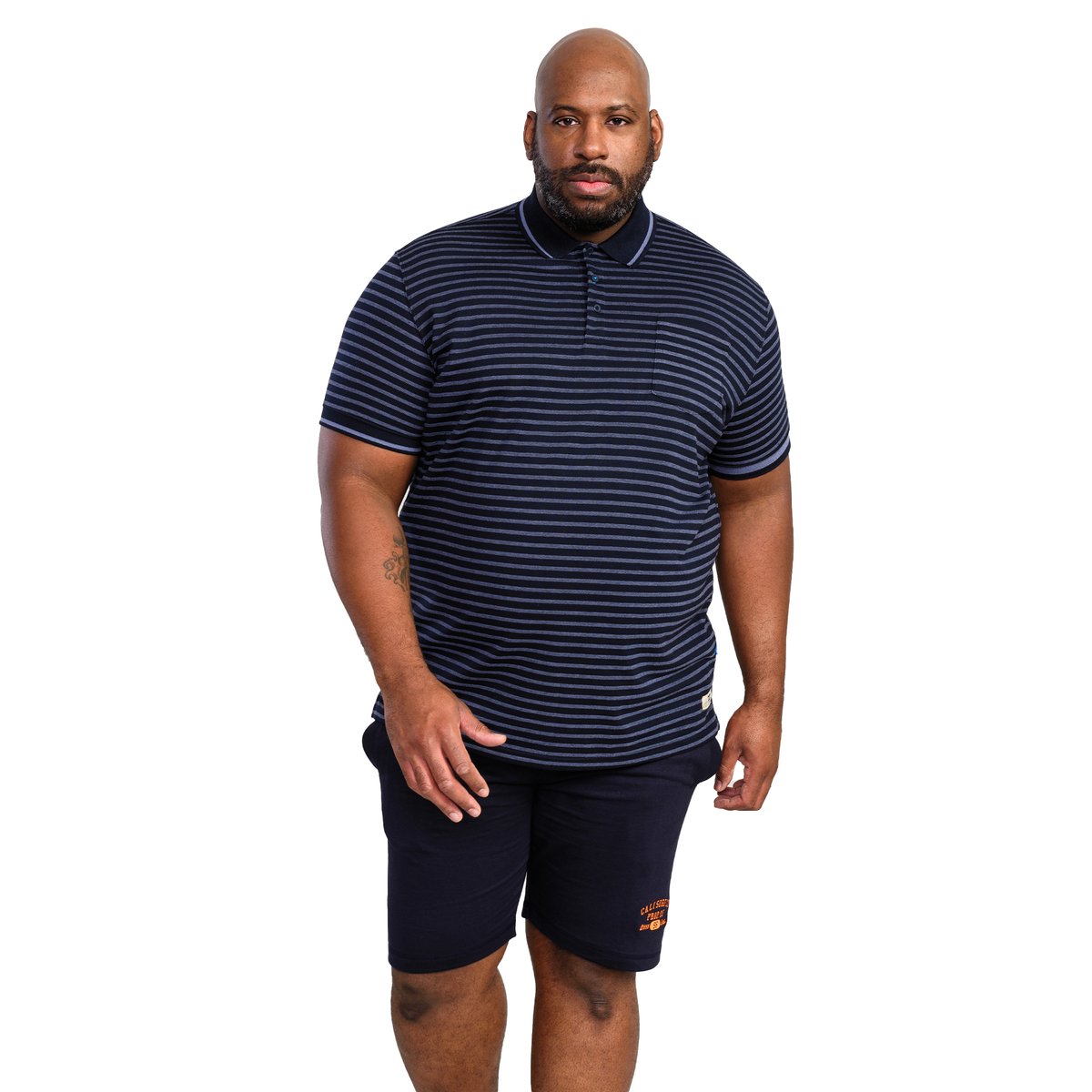 Polo motif/style à rayures grande taille ROSEMARY bleu marine / bleu sarcelle à rayures, DUKE