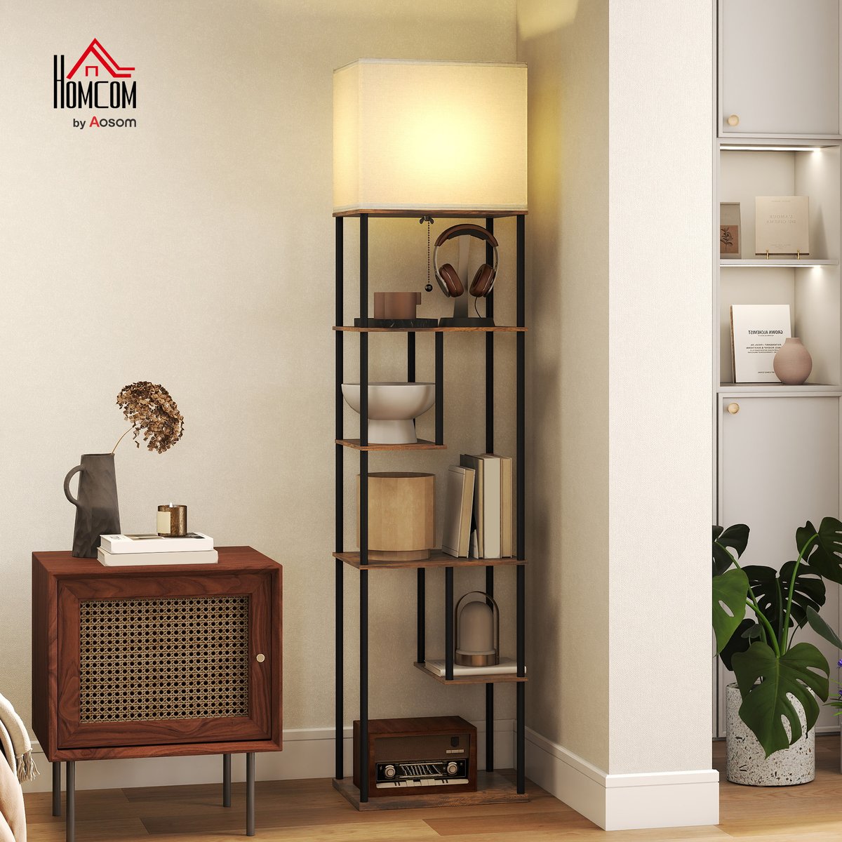 Lampadaire MDF Brun Rustique marron, HOMCOM