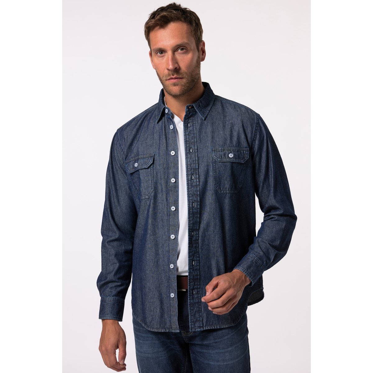 Chemise en jean, manches longues et col Kent jean bleu foncé, JP1880