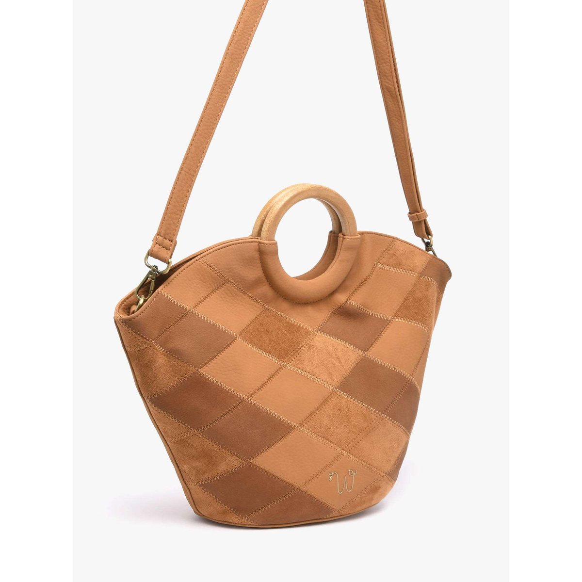 Sac porté main Neflier patchwork camel, WOOMEN