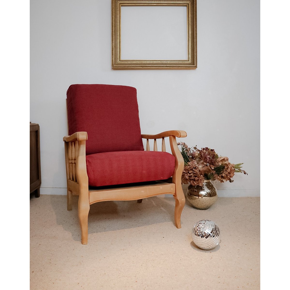 Fauteuil en chêne massif et tissu Ernest N°661 - Bon état bois clair, DEBONGOUT